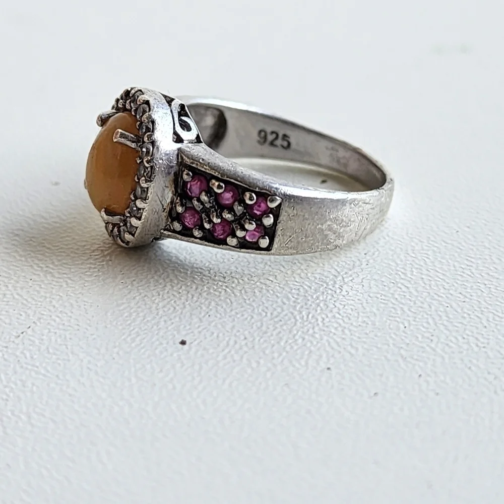 VTG D’Joy Opal Garnet Purple 4.53 g Ring Sterling Silver Signed Statement Sz 7